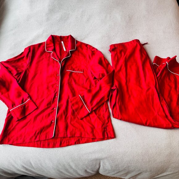 Soma Pajama Set Womens Medium Red Notch Color Top Pants Lenzing Lyocell - Picture 3 of 12